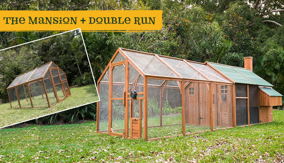 Mansion Chicken Coop with Double Mansion Chicken Run